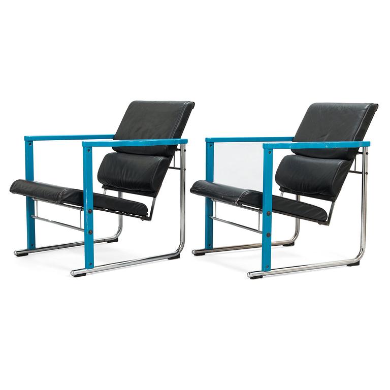 YRJÖ KUKKAPURO, a pair of 1980's 'Experiment arm chairs' for Avarte.