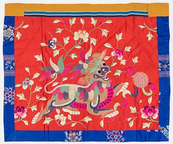 A Korean silk embroidered wall hanging/quilt, 20th century.