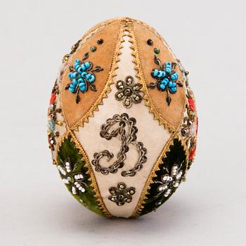 DECORATIVE EGG, fabric, Russia, circa 1900.