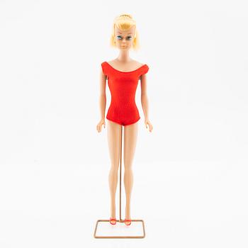 Barbie, docka, vintage " Swirl Ponytail", Mattel 1964/65. Original box, stativ och kläder.