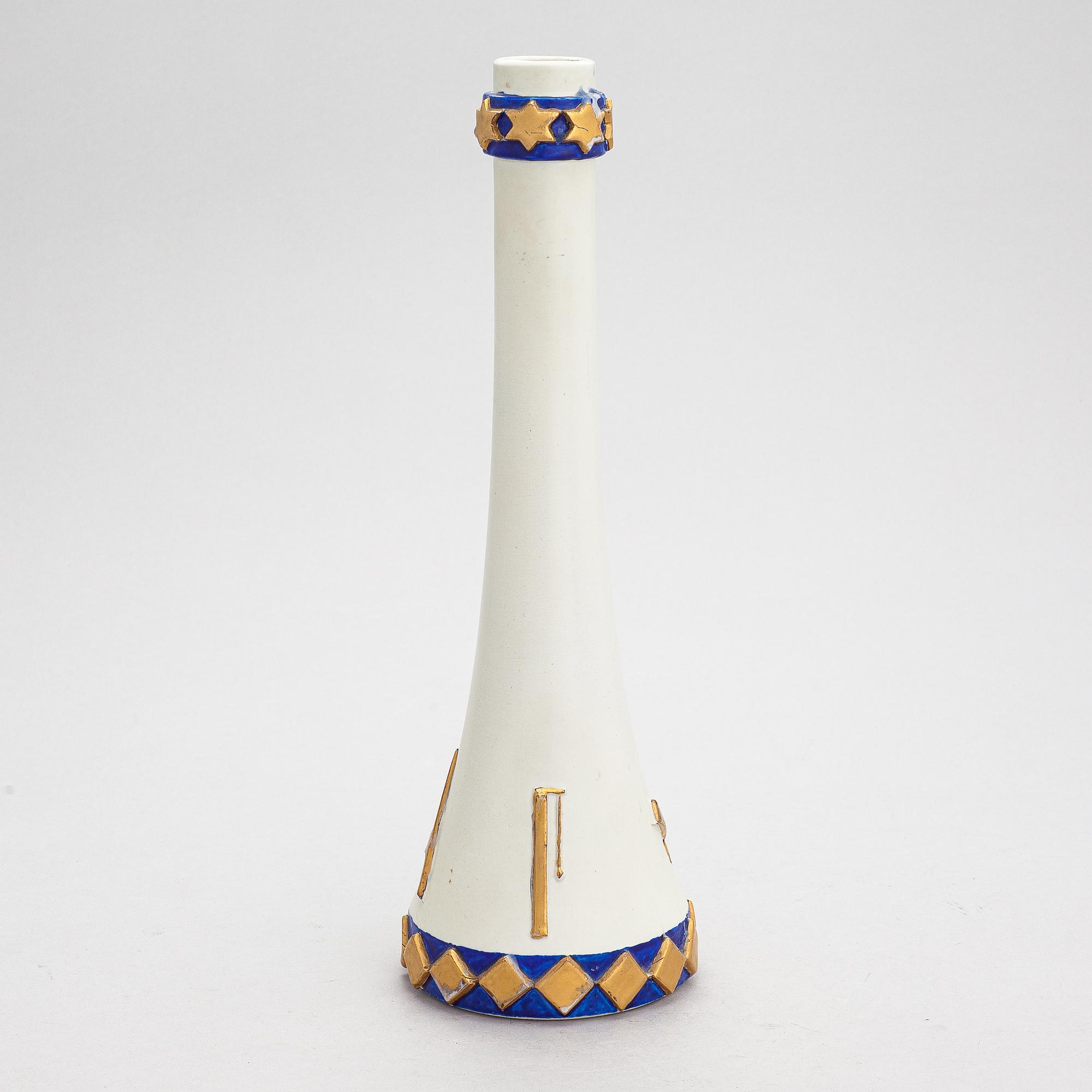 Taisto Kaasinen, a ceramic vase with Masonic symbols, signed Kaasinen Arabia Finland.