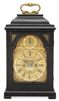 643. A George II 1720's Daniel Quare and Stephen Horseman ebonised striking table clock.