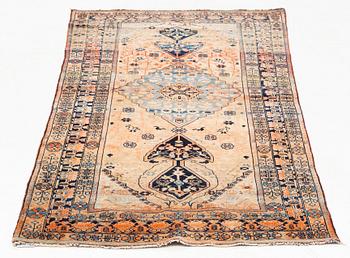 An antique part silk Kashan Motacham, ca 200 x 95,5-108 cm.