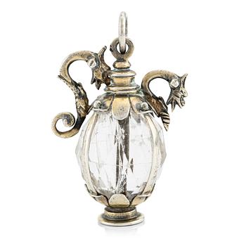 187. A presumably North European Renaissance rock crystal and silver-gilt pendant, 16th - 17th century.