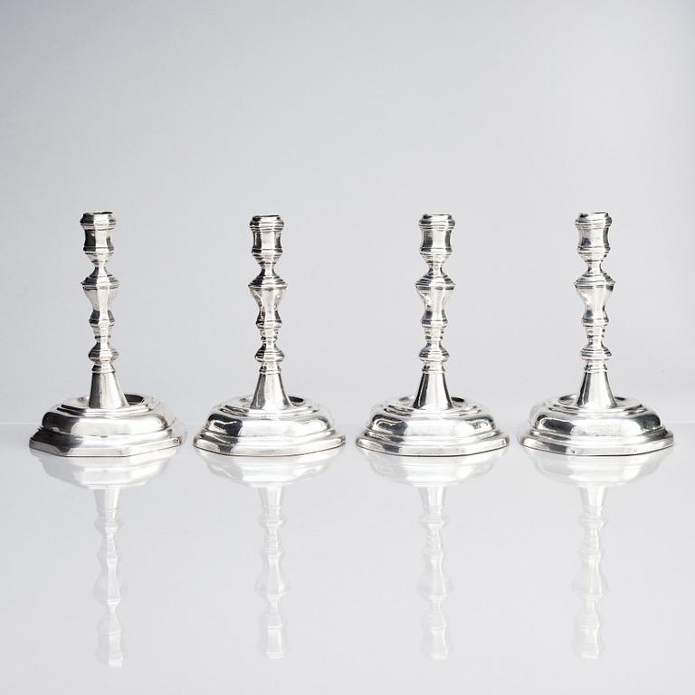 Four German early 18th century silver candlesticks, Stuttgart.