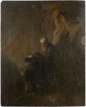 Rembrandt Harmensz van Rijn, hans efterföljd, olja på pannå, 1700-tal.