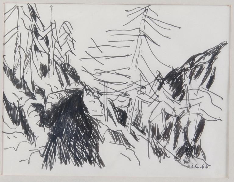 CLAESSON, (SLAS) STIG, 4 st, tuschteckningar. Sign.