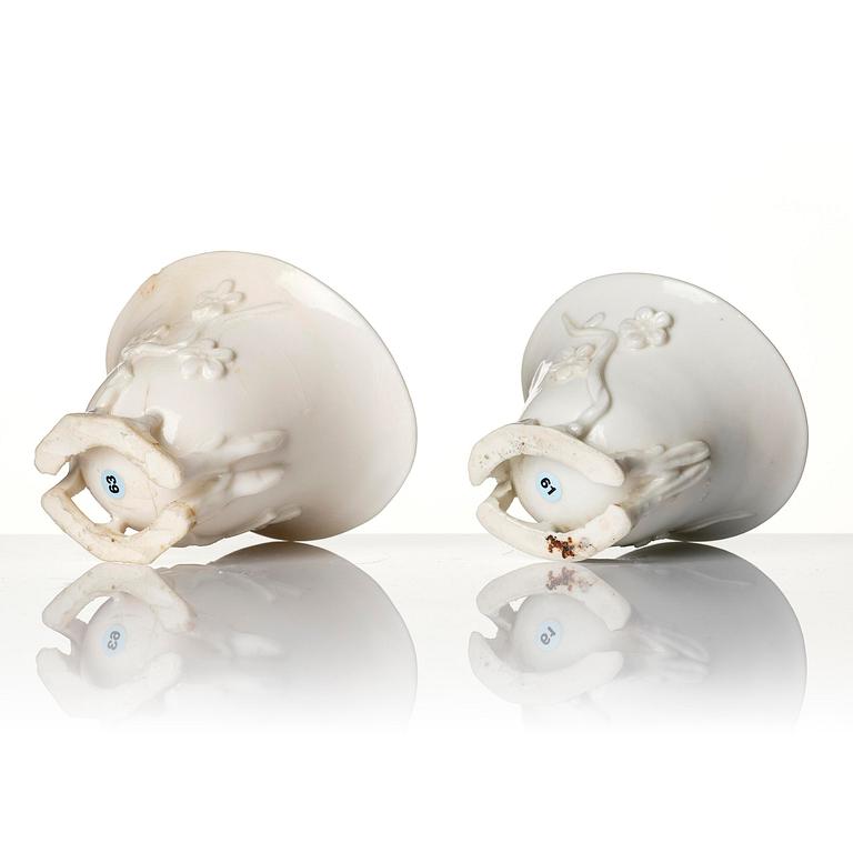 A set of three blanc de chine cups, Qing dynasty, Kangxi (1662-1722).