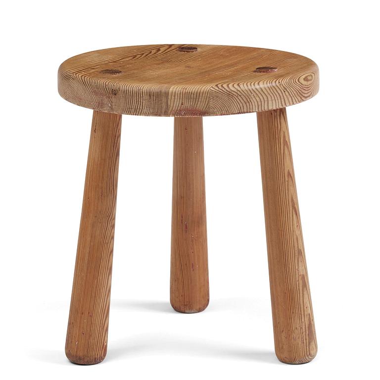 Axel Einar Hjorth, a stained pine "Skoga" stool, Nordiska Kompaniet, Sweden, 1930s.