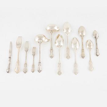 A 102-pieces of "Olga" silver flat wear, Ch.Hammer, Stockholm, 1851-63, and C.G.Hallberg, Stockholm, 1906-38.