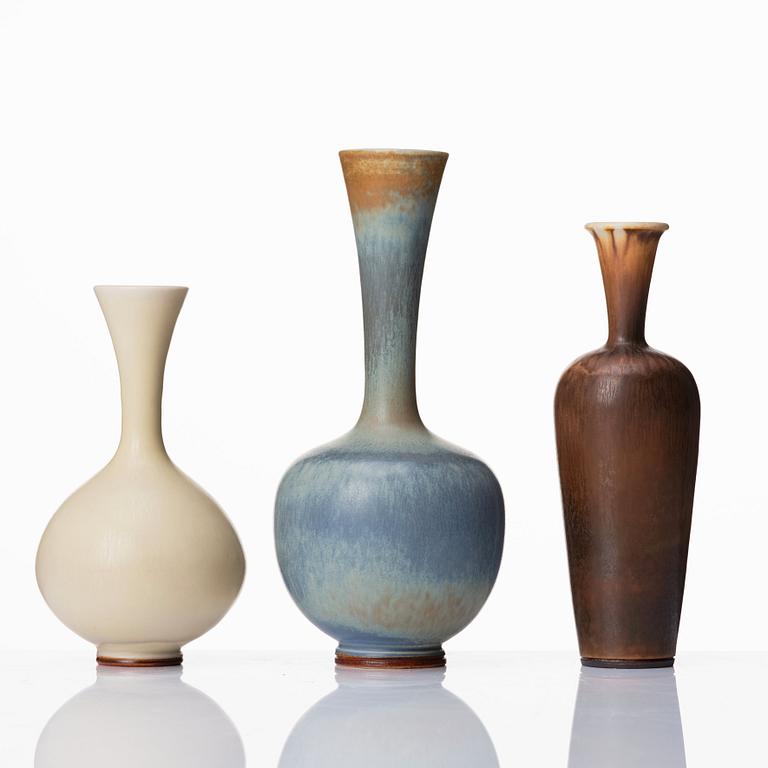 Berndt Friberg, a set of three stoneware vases and a bowl, Gustavsbergs studio, Sweden 1964-76.