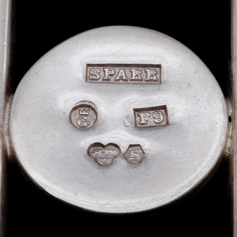COLLIER MED ÖRHÄNGEN, ett par, silver och cabochonslipade månstenar. Sparr, Göteborg, 1956. Tot vikt 101,1g.