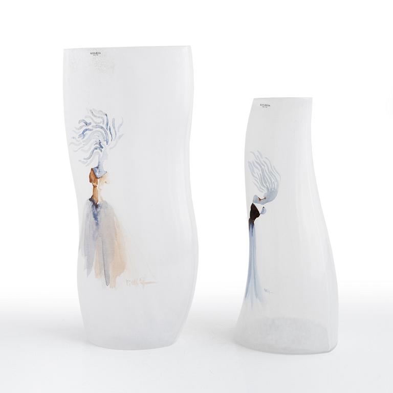 Kjell Engman, two glass vases, Kosta Boda.