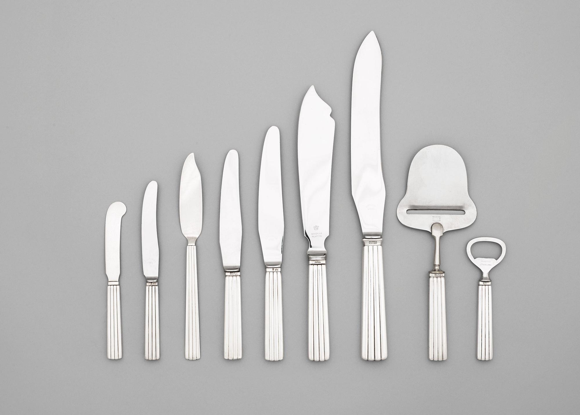 A set of 157 pcs of Sigvard Bernadotte sterling flatware by Georg Jensen, Copenhagen 1933-77.
