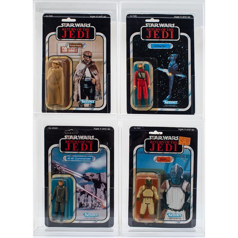 STAR WARS, Prune Face, B-Wing Pilot, Klaatu & AT-AT Commander, ROTJ, Kenner 1983.