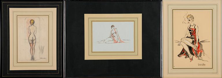 FRANÇOIS D'ALBIGNAC, teckningar, 3 st, signerade, en daterad Dimanche 14 octobre 1945.