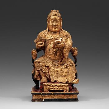 A wood, gilt and lacquered figure of Zhenwu, Qing dynasty, presumably Qianlong (1736-1795).