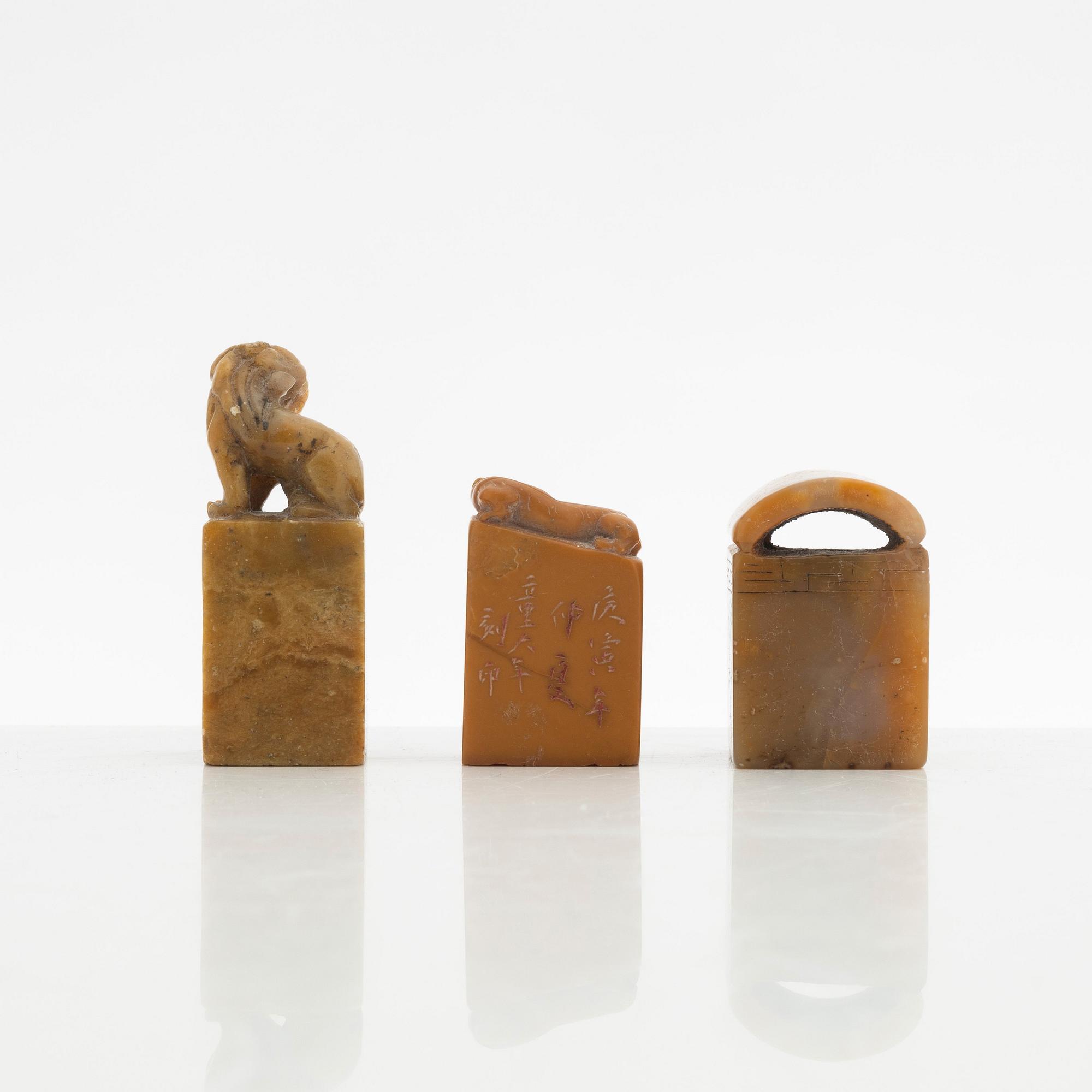 A group of three Chinese seals, Qing dynasty.