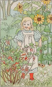 645. Elsa Beskow, "Flicka vid rödvinsbuske" (Young girl with red currants).