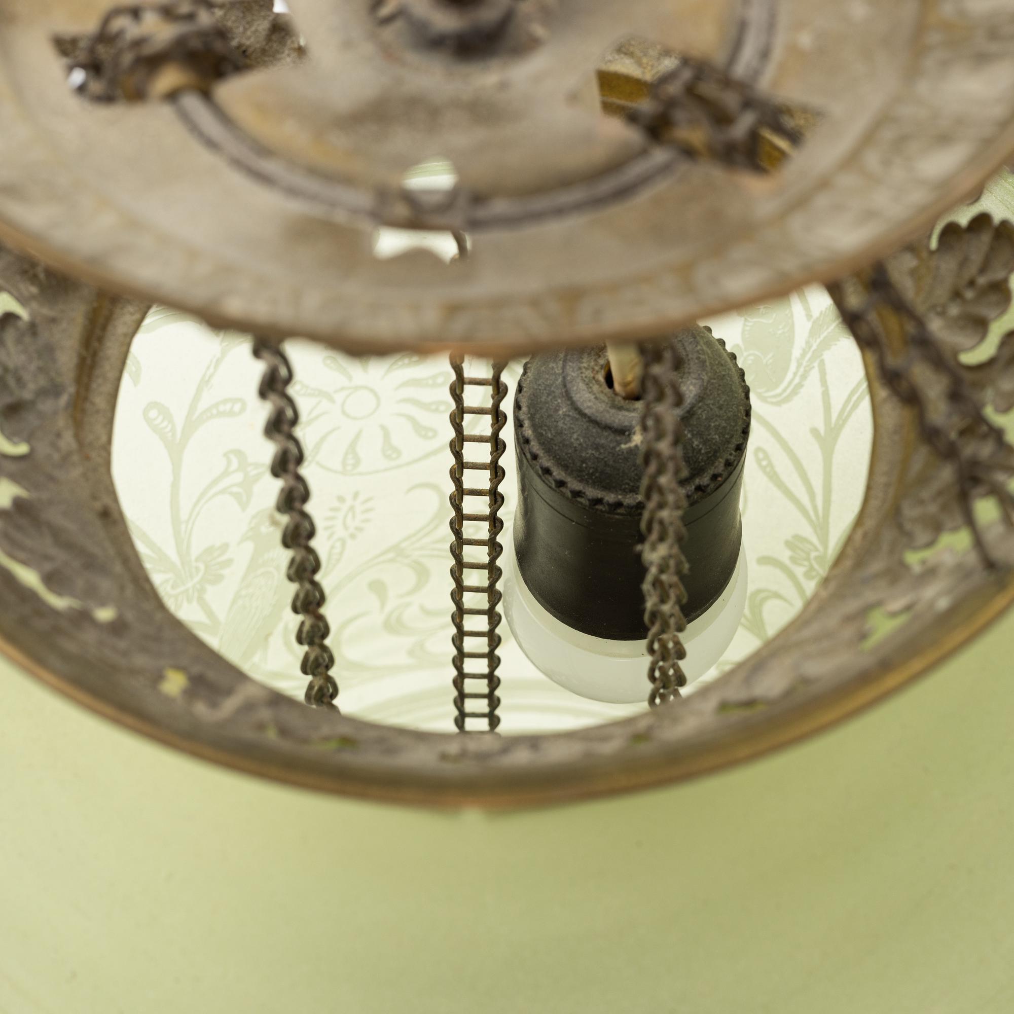 A candle light glass ceiling lamp, Late 19th century.