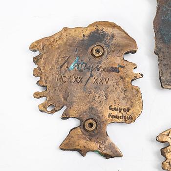 James Coignard, sculptures/wall plaques, 2 + 3 pieces, bronze, signed, Guyot Fondeur.