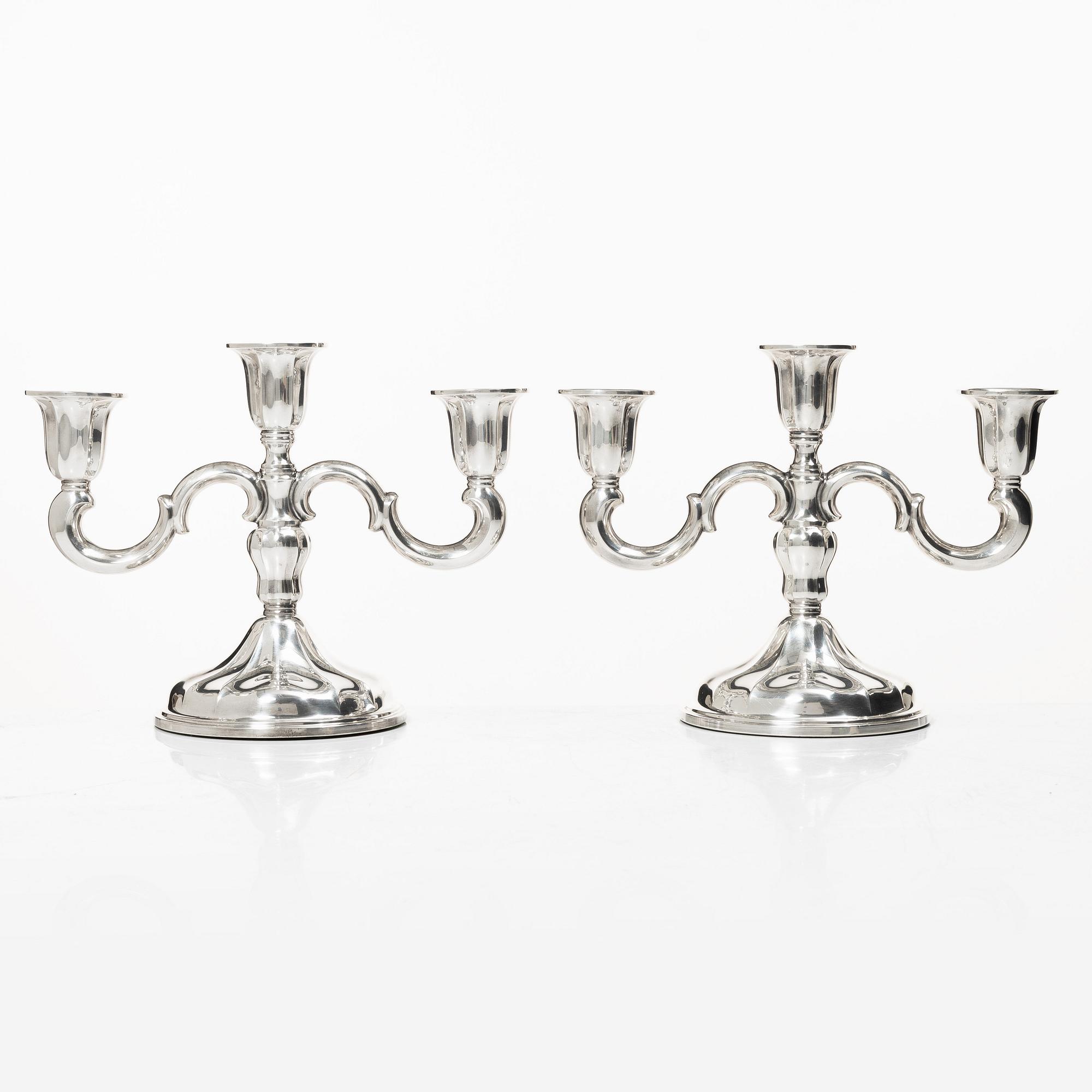 Candelabras, a pair, silver, 20th century.