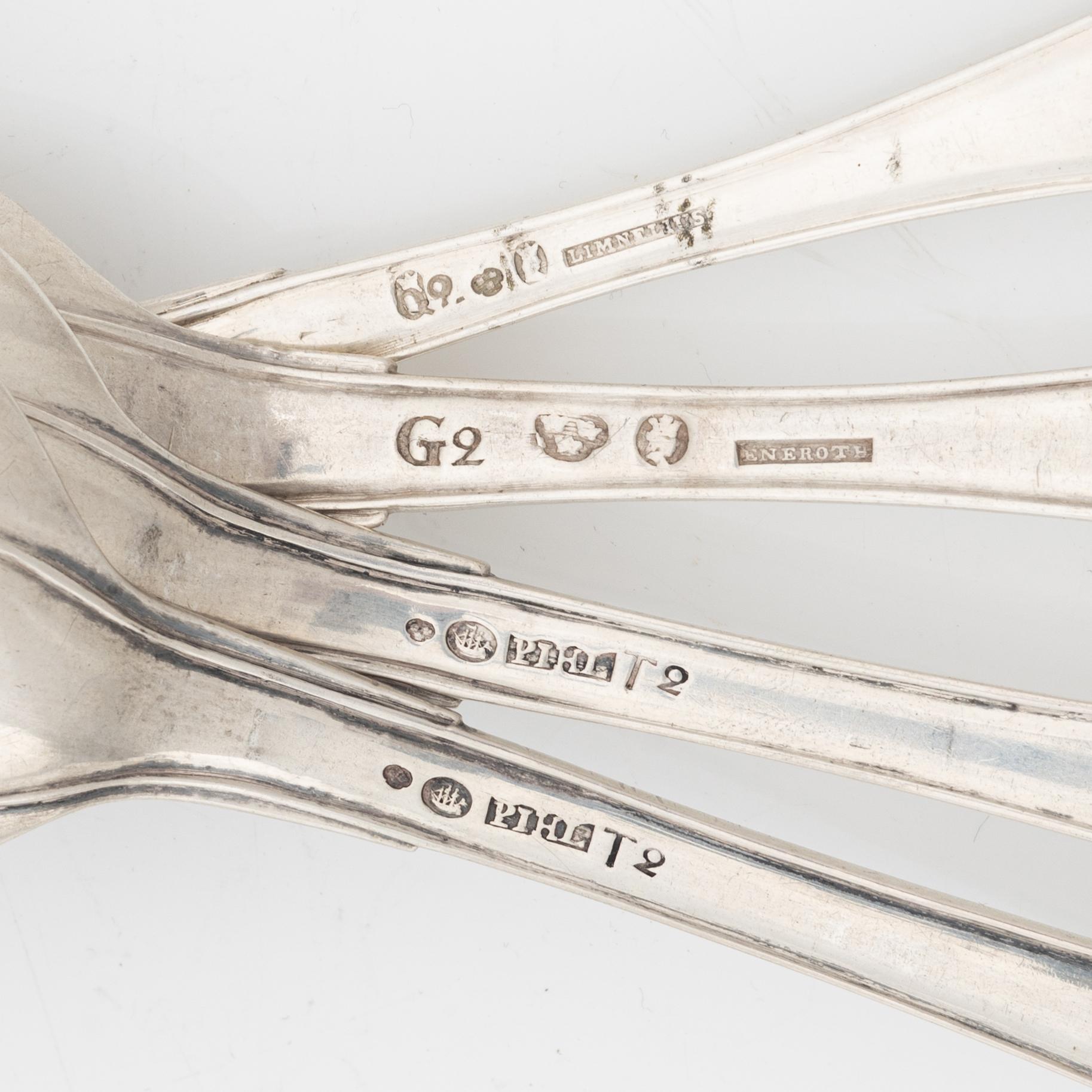 Ten silver spoons, Sweden, second half of the 18th century.