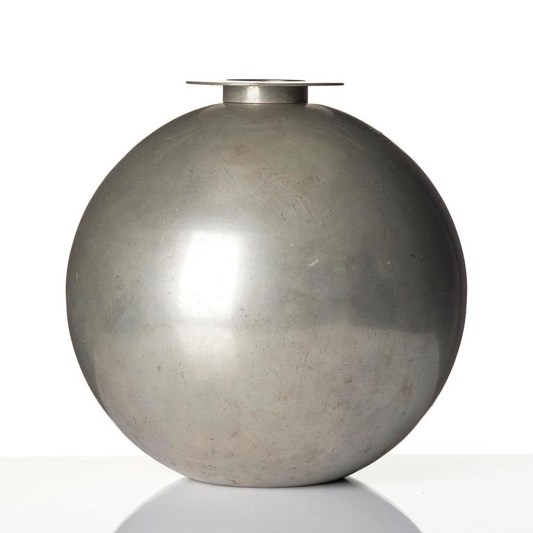Wiwen Nilsson, a rare spherical modernist pewter vase, Ystad-Metall, Sweden, 1932.