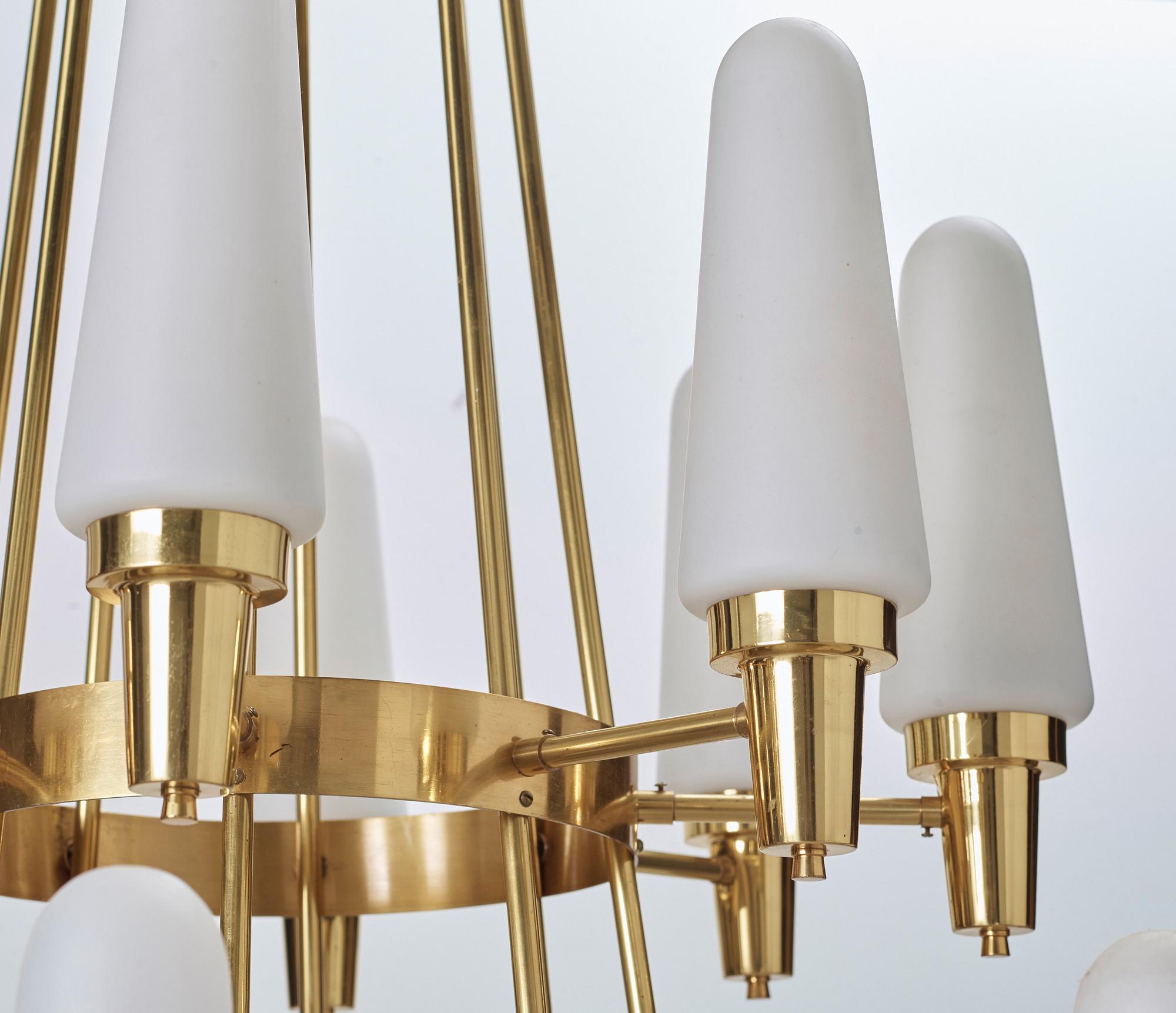 A Swedish 1950's brass chandelier.