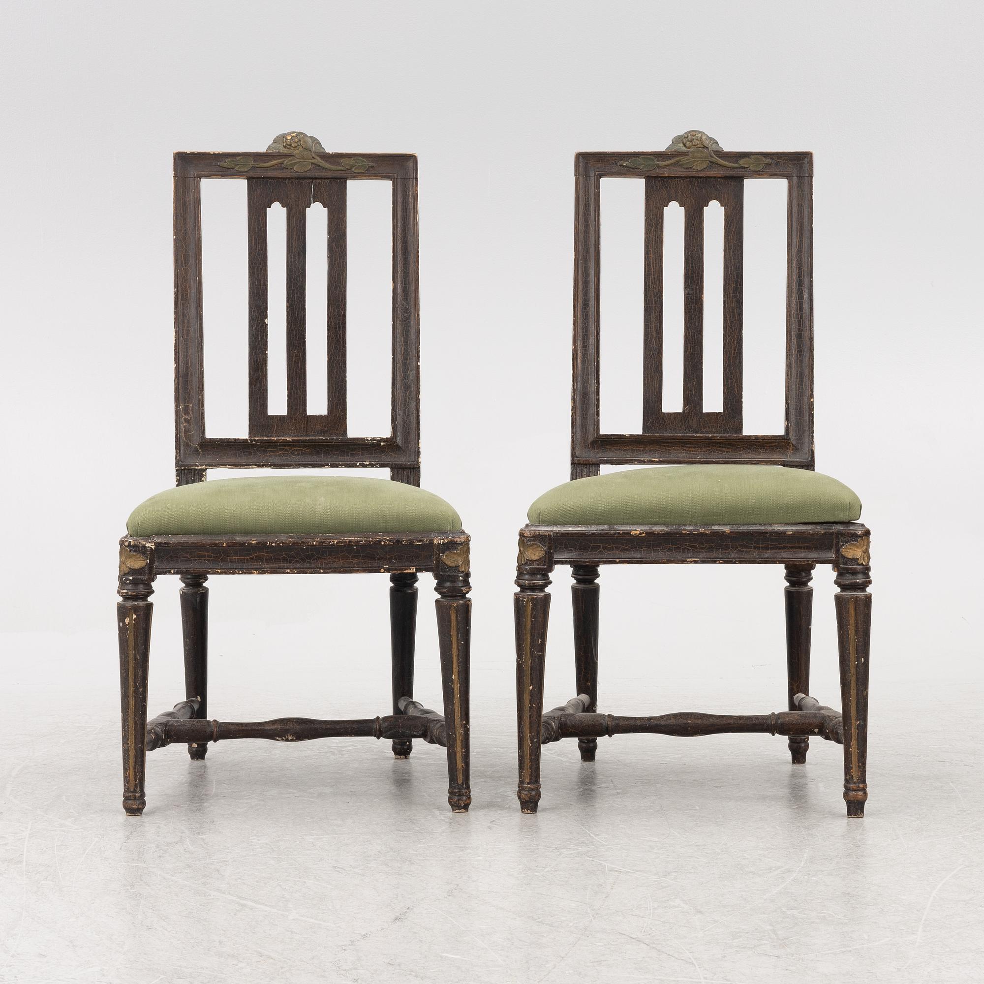 Stolar, ett par, Stockholmsarbeten, av Johan Hammarström, (mästare i Stockholm 1794-1812).sent 1700-tal, Gustavianska.