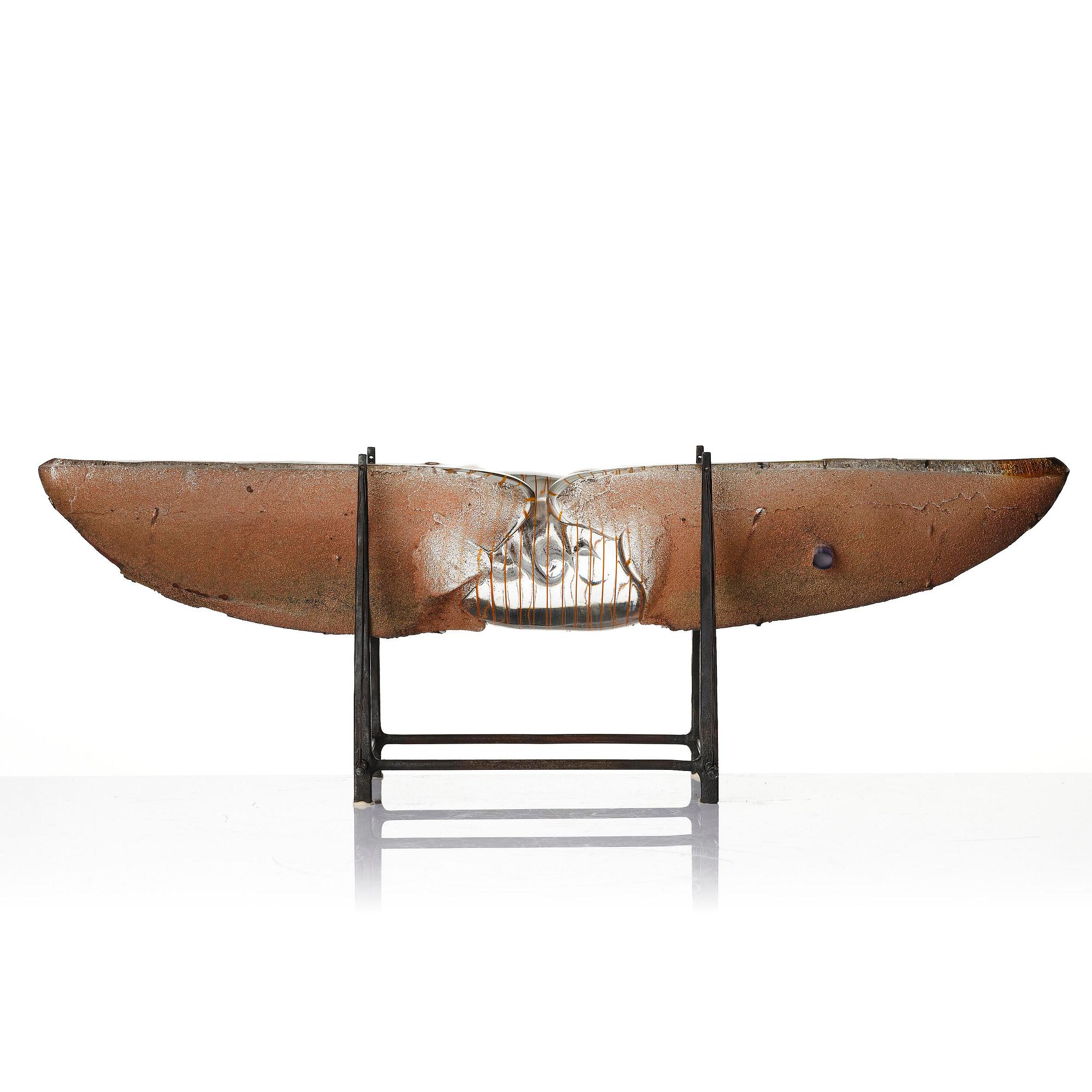 Bertil Vallien, a unique sand cast glass sculpture of a boat, Kosta Boda, Sweden, 1980s.