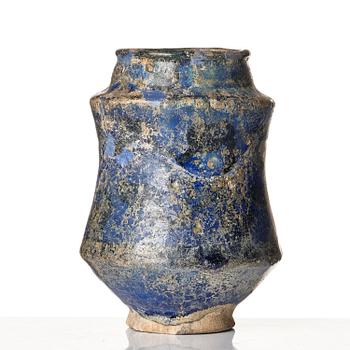 A blue and white glazed pottery vase, central Persia (Iran), 11th to 12th century.