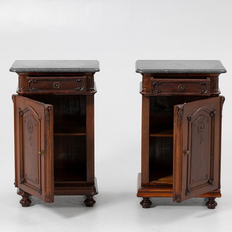 Bedside tables, a pair, first half of the 20th century.