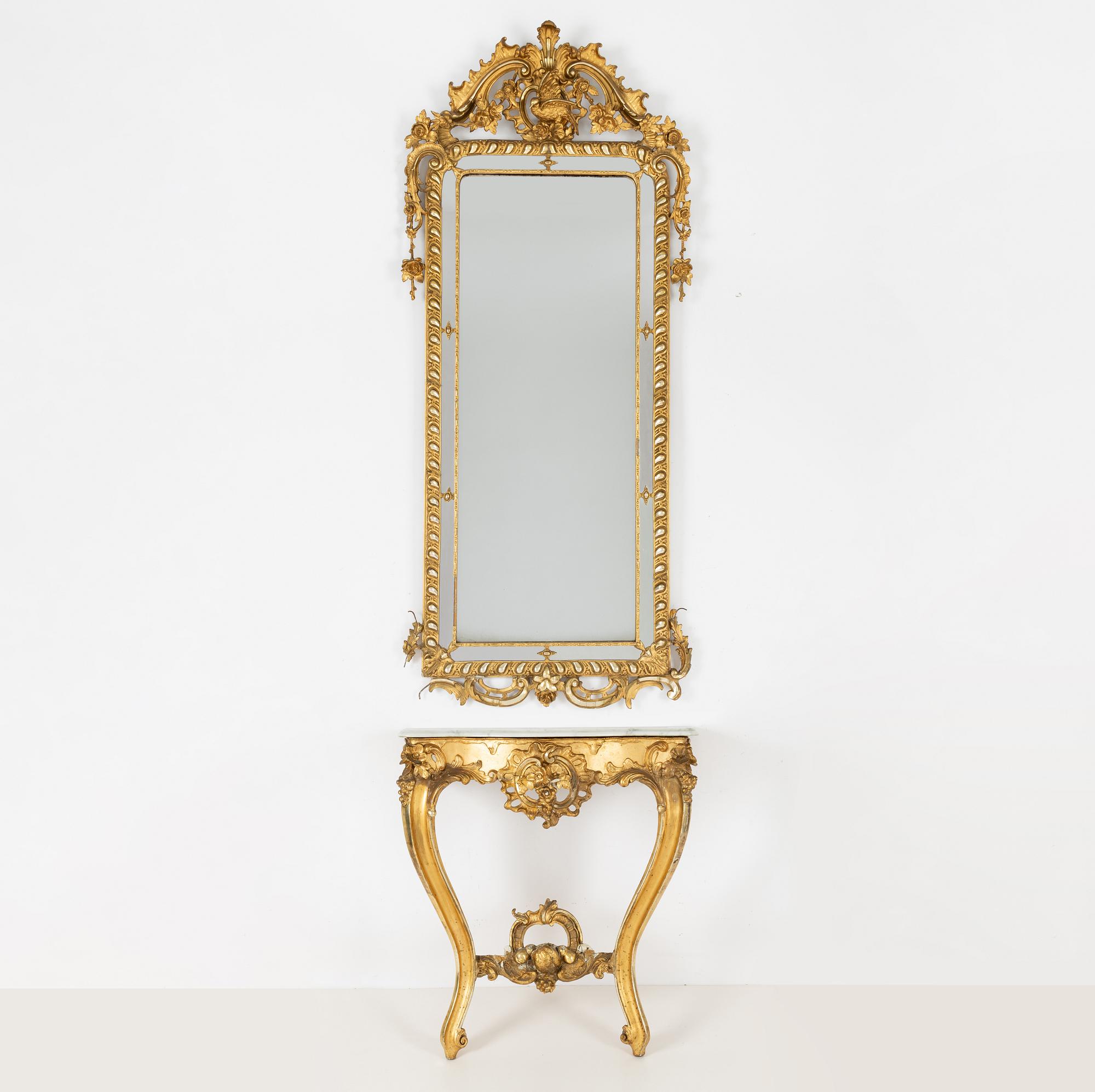 Spegel med konsolbord, nyrokoko, 1800-talets andra hälft.