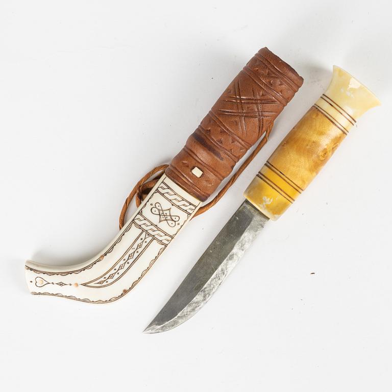 A reindeer horn knife possibly by Nikolaus Labba, signed NL.