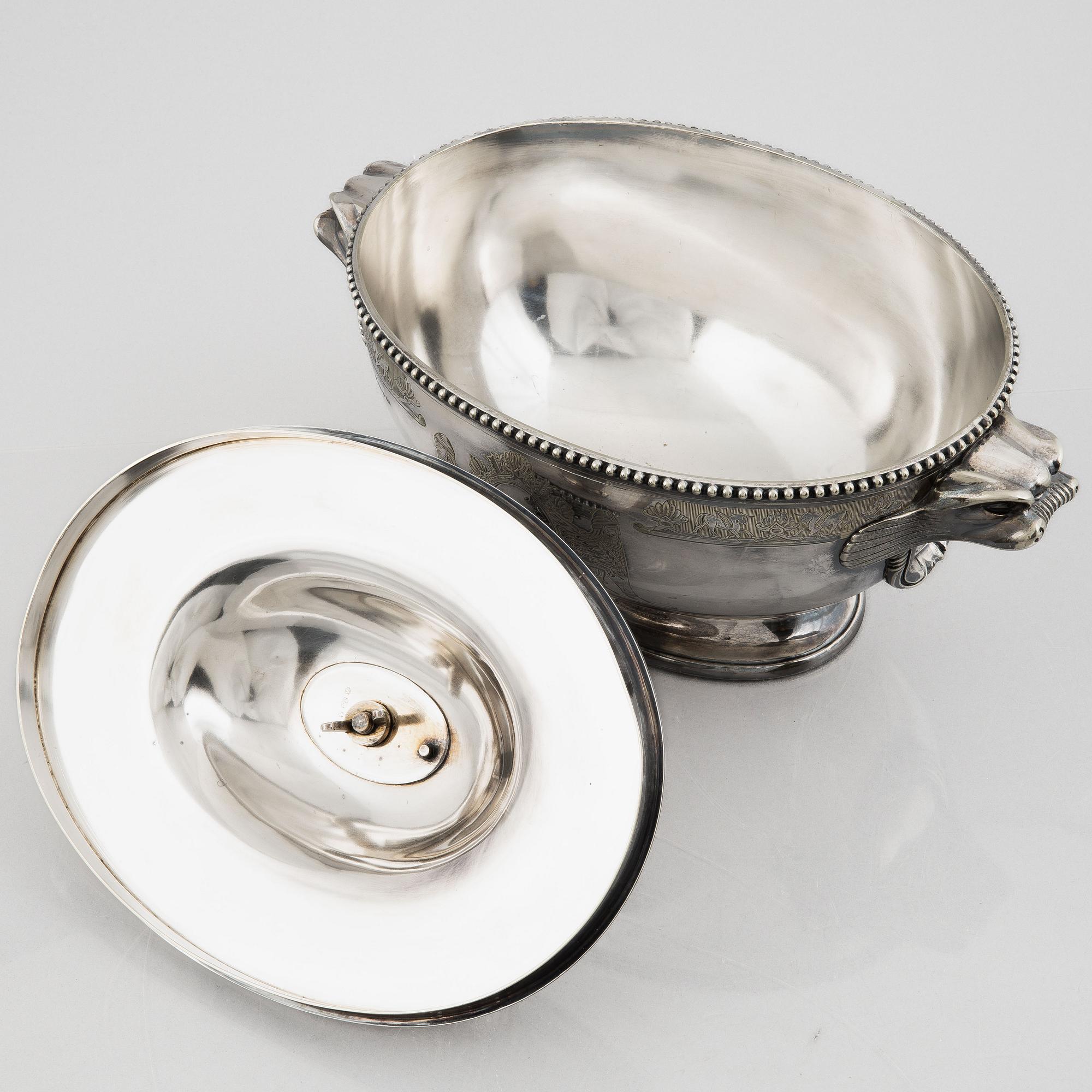 A possibly British 20th century metal tureen with lid.