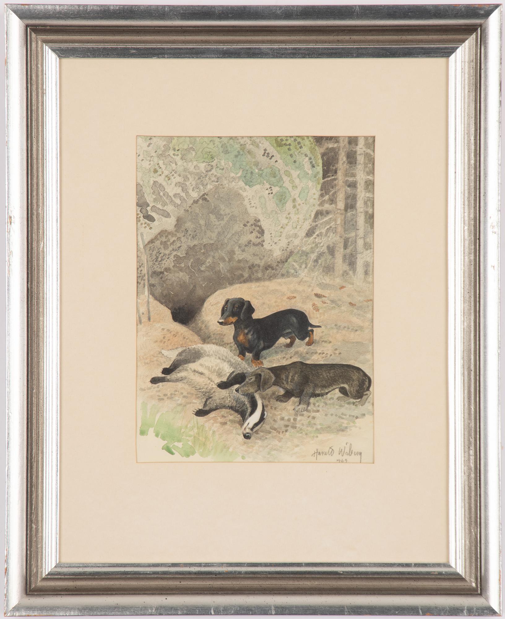 Harald Wiberg, Dachshounds with a badger.