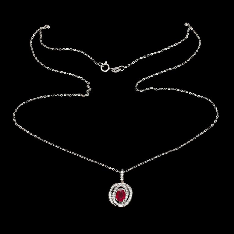 HÄNGE med KEDJA, 14k vitguld med briljantslipade diamanter tot ca 0,40 ct samt  rubin. Vikt 3 g.