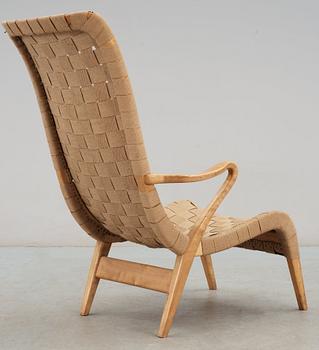 An Axel Larsson prototype for a birch and canvas easy chair, Svenska Möbelfabrikerna, Bodafors, ca 1937.