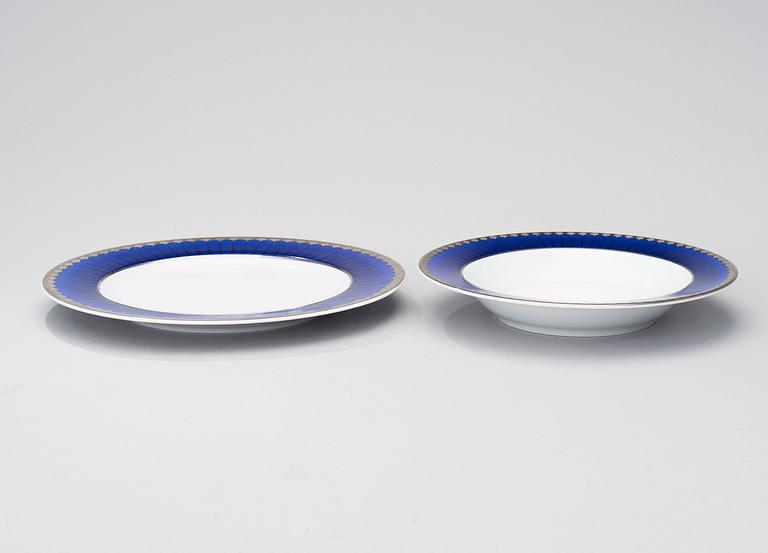 SIGVARD BERNADOTTE, 43 piece, porcelain tableware, "Christineholm"/"Marianne Royal Blue" Millenium 2000.