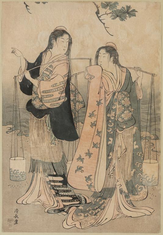 TORII KIYONAGA (1752-1815), after, and TOYOKUNI, two coloured woodblock prints. Japan, 19th century.