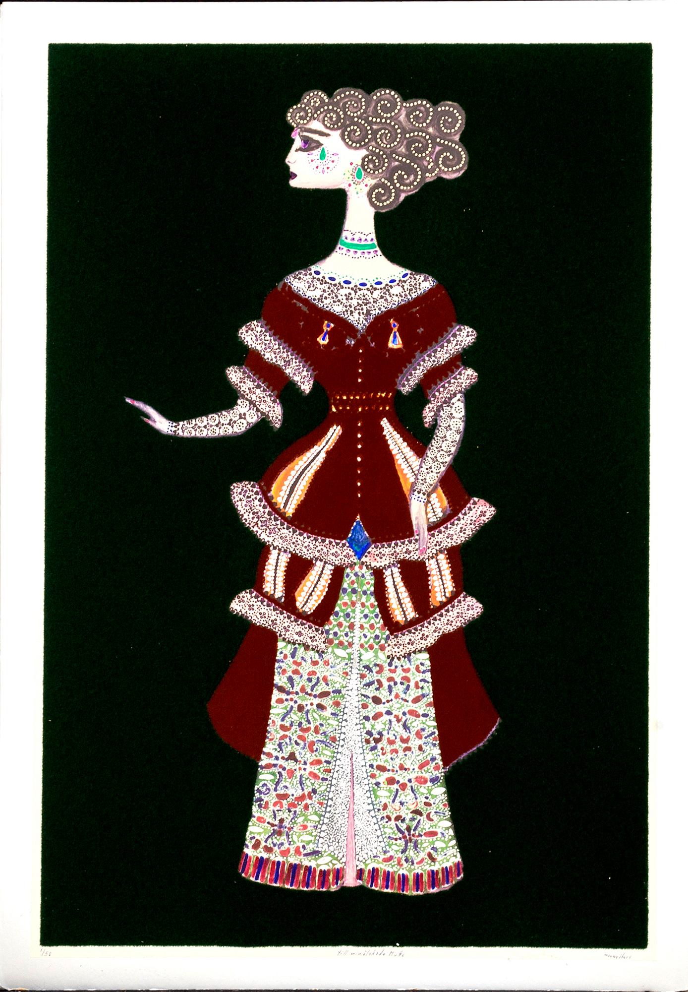 MAX WALTER SVANBERG, 3 st akvarellerade, metallpräglade reproduktioner med textilstoff, signerade och numrerade.