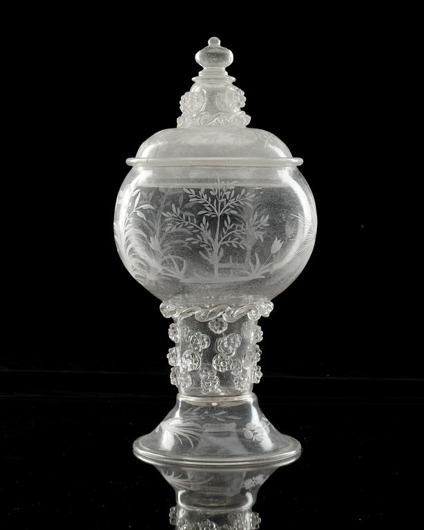 POKAL med LOCK, glas. Kungsholms glasbruk, 1700-talets första hälft, senbarock.