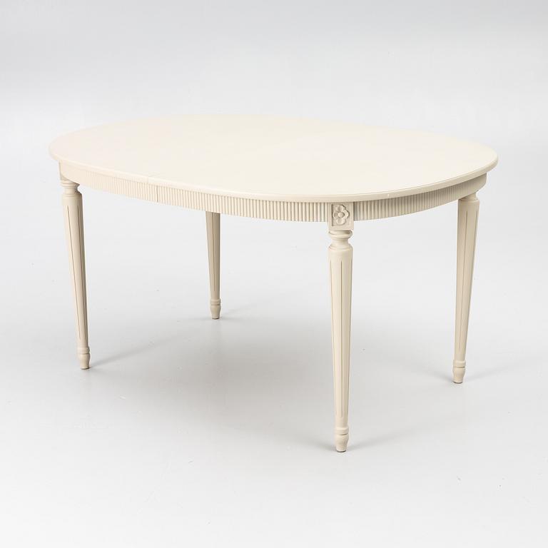 A dining table with 10 chairs, Gustavian Style dining suite, second half of the 20th century.