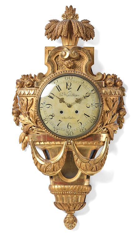 A Gustavian giltwood cartel clock by L. Adamson Wester (watchmaker in Stockholm 1780-95).