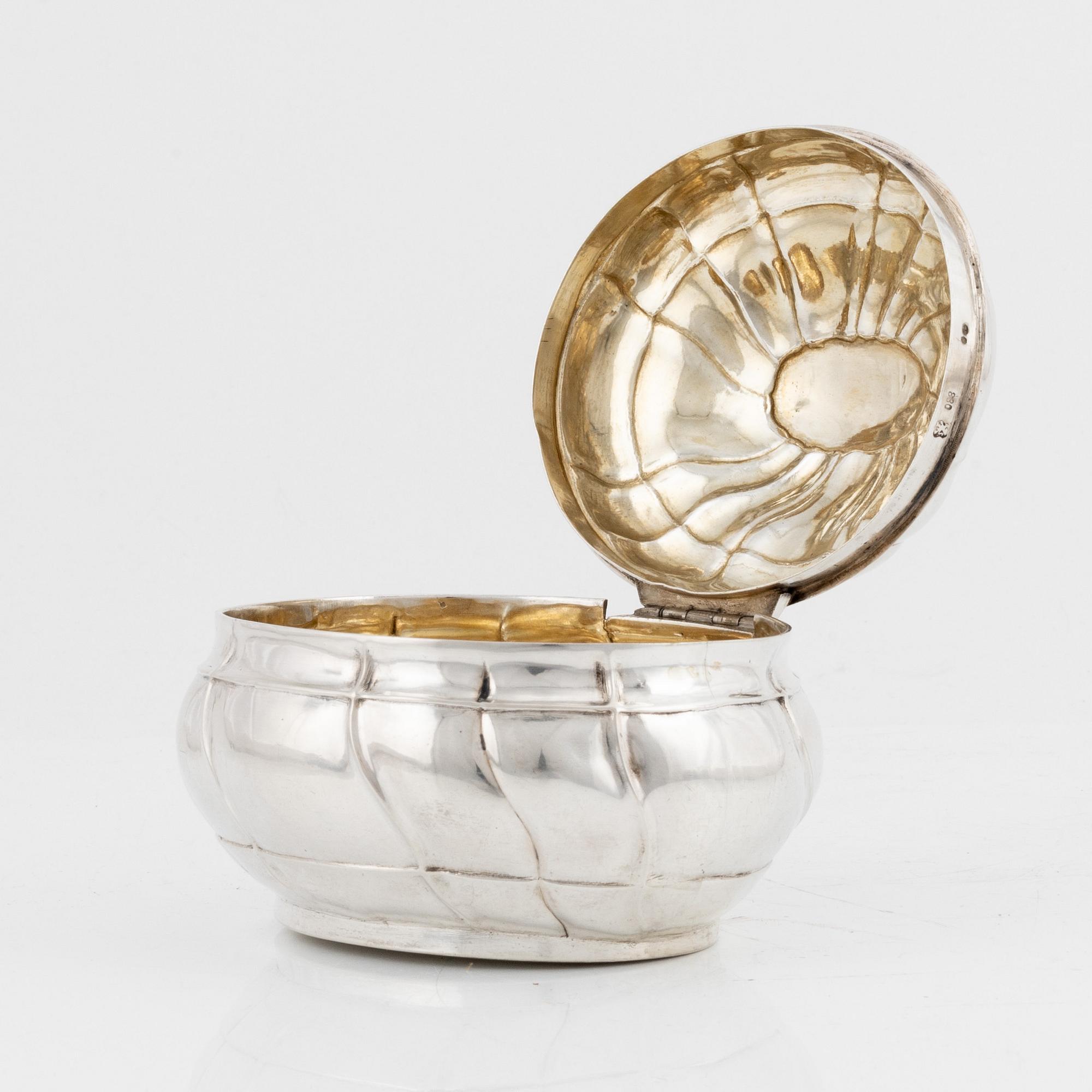 A rococo style silver sugar box, 20th Century.