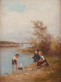 717. Severin Nilson, Children playing by the water.