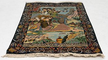 Rug, Tabriz, figural, approx. 140 x 97 cm.