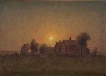669. Per Ekström, Dawn landscape with red cottages.