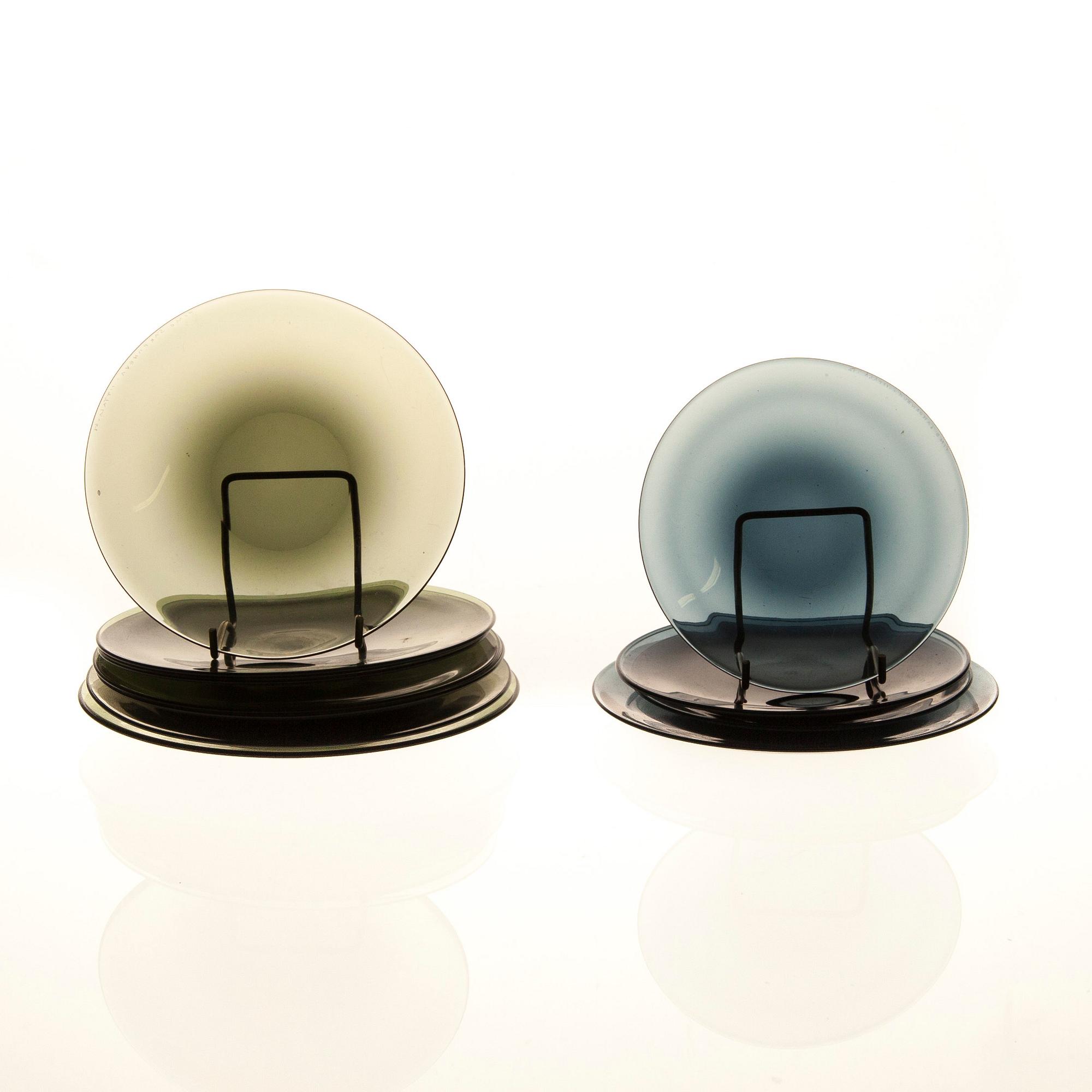 TALLRIKAR, 11 st, glas, signerade Timo Sarpaneva -56, Iittala.